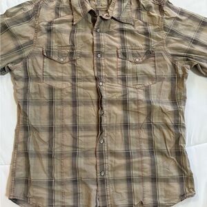 Guess Jeans Vintage 2007 Western Plaid Shirt Men’s M Distressed Pear Snap Grunge